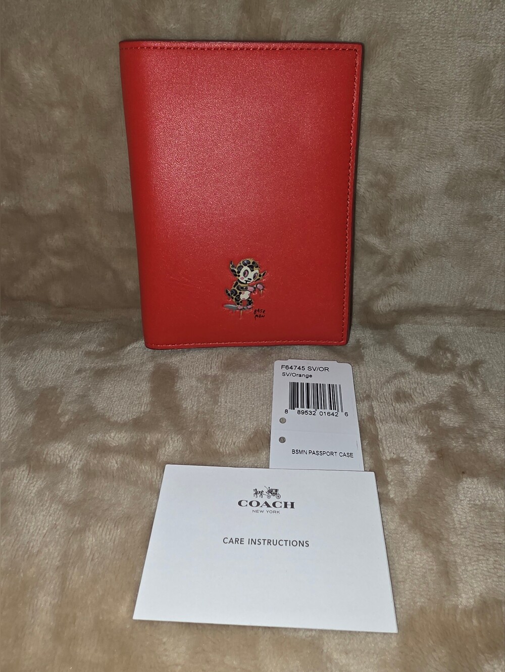 COACH F64745 Baseman Orange/Red Leather Passport Case NWT!